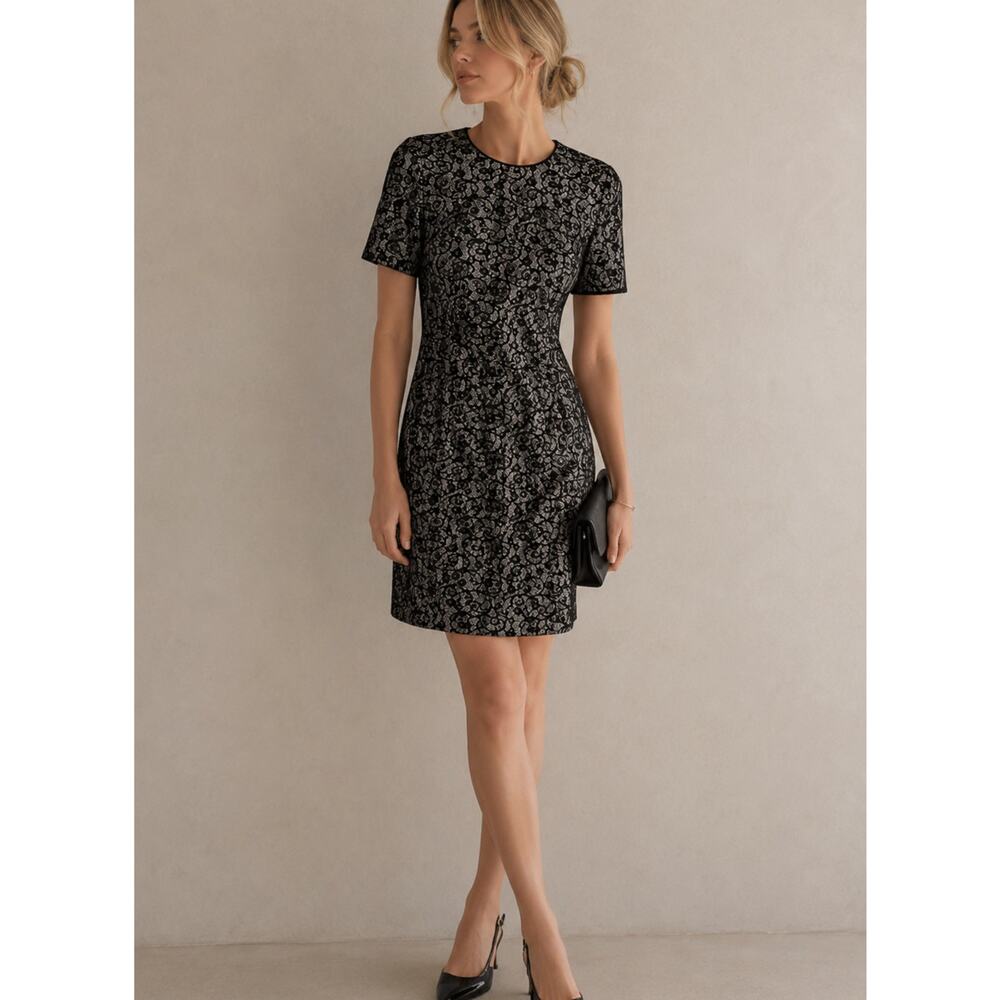 Wilfred Aritzia Black Lace Sheath Dress Womens M Short Sleeve Classic Preppy